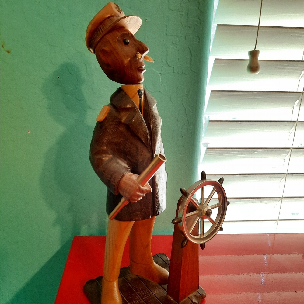 Vintage Nautical Hand Made Wooden Sea Captain Statue